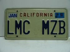 1993 California License Plate    LMC MZB     Vanity      Vintage 1181