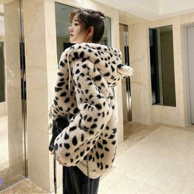 Leopard Women's Faux Fur Parka Coat Ear Hooded Short Jacket