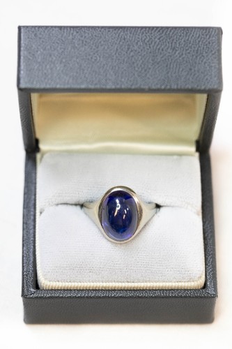 18K White Gold & Cabochon Blue Stone Ring size 7.25 UNISEX (FNL) - Picture 7 of 12