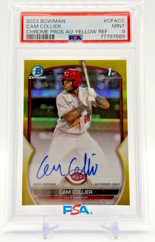 MINT 2023 Bowman 1st Chrome  YELLOW REFRACTOR AUTO/75 Cam Collier PSA 9 Reds