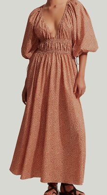 $581 Matteau Women's Brown Shirred Plunge Puff-Sleeve Maxi Dress Size 1 |  eBay