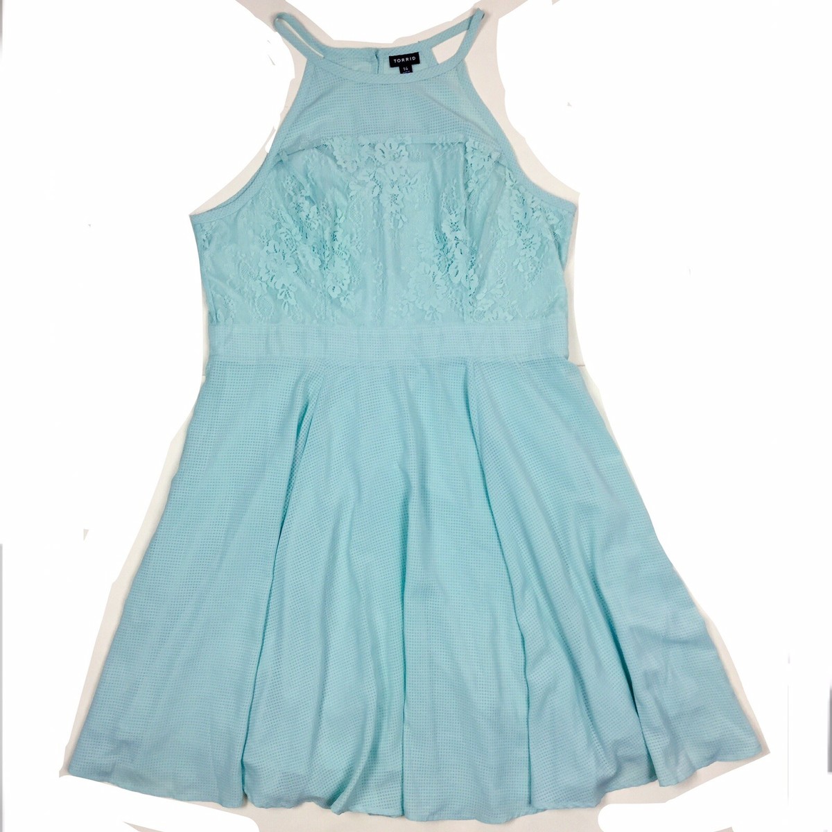 Torrid Womens Mint Green A-Line Swing Dress Size 14 Floral Lace High Neck