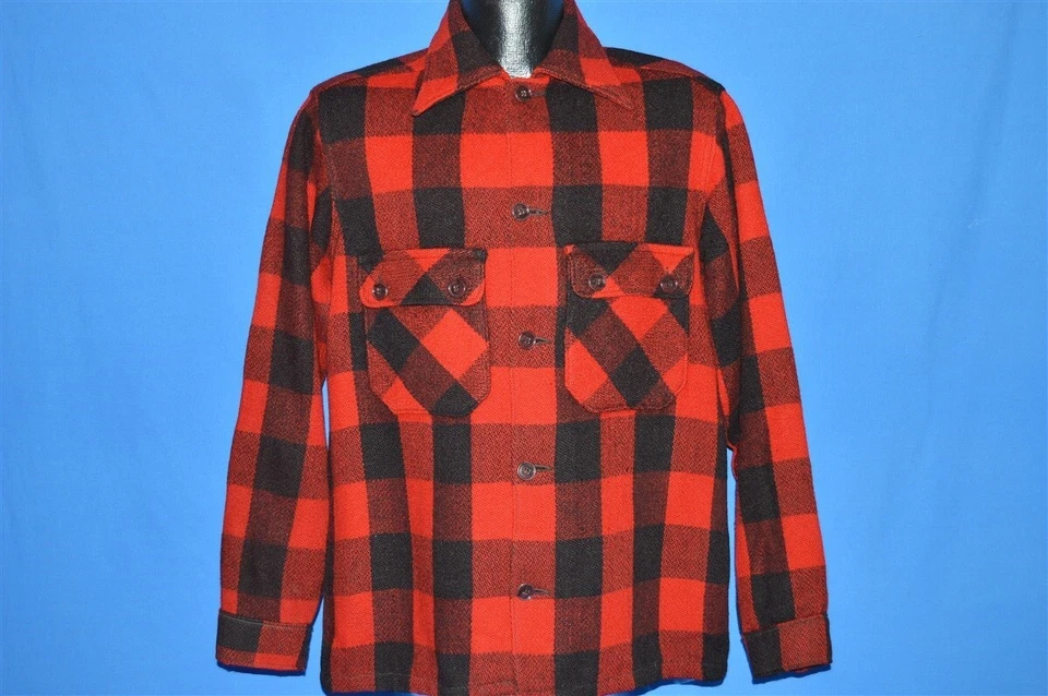 vintage 40s WOOL BLACK RED CHECKERED BUFFALO PLAID HUNT SPORT JAC SHIRT JACKET L - Image 2 of 4