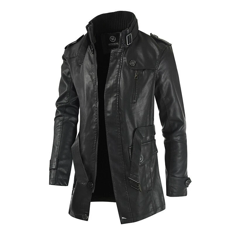 Men's Leather Jacket Coats Stand Collar Casual Outdoor
