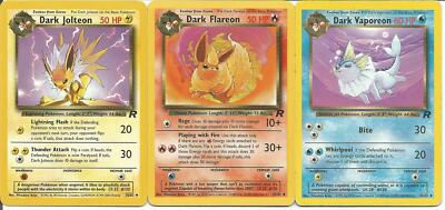 1995 dark jolteon pokemon card value Pokemon TCG - Dark Jolteon 38/82 - Dark Flareon 35/82- Dark Vaporeon 45/82