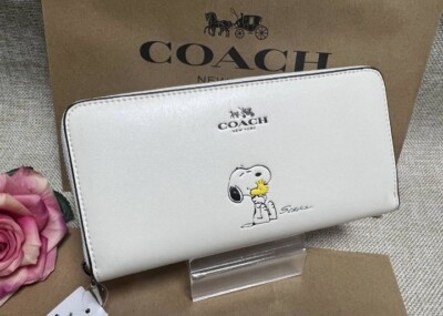 COACH × Peanuts SNOOPY WOODSTOCK Geldbörse Round Zip Weiß Selten Neu
