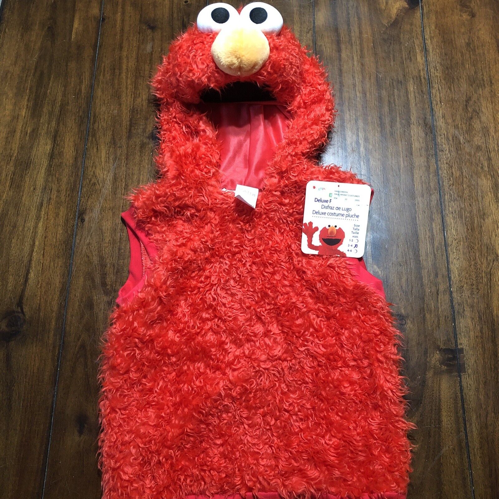 Disguise Elmo Costume Vest Size 2-4 Hood Sesame Street New Fuzzy