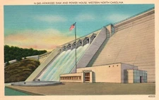 Western NC, Hiwassee Dam & Power House, Linen Vintage Postcard e2942