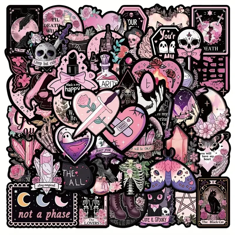 50 Pack of Cute Pink Gothic Stickers for Laptop/Water Bottle/Phone Case/Tumbler