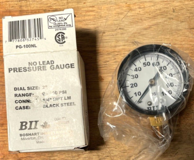 Boshart Industries PG-100NL PRESSURE GAUGE 0 TO 100 PSI, 2 IN.