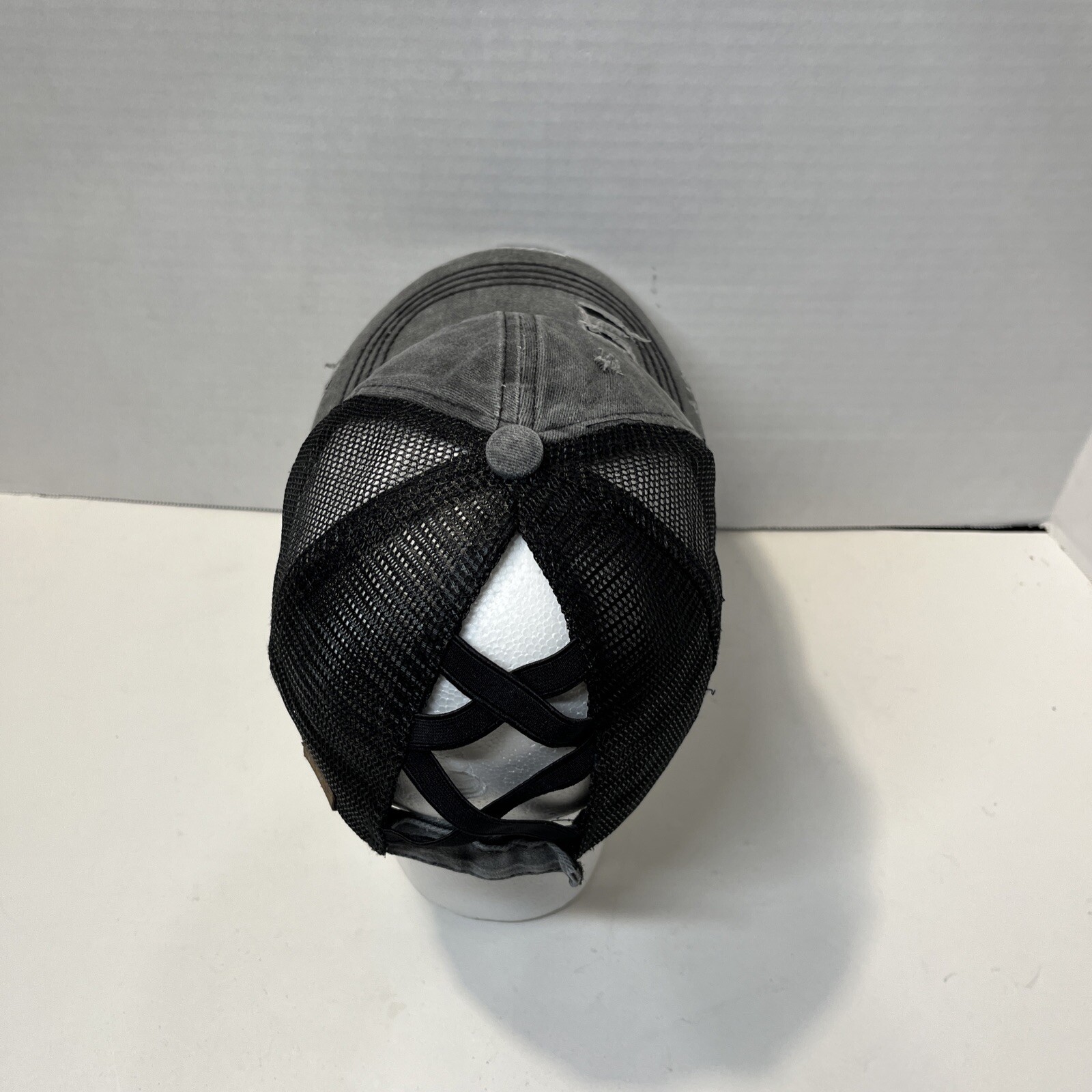 PONY Berretto donna denim lavato incrociato fascia elastica maglia coda di cavallo nero