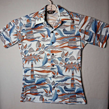 VTG JC Penny Disco Shirt Sz Medium Feather All Over Tapered USA Made 60s 70s EUC