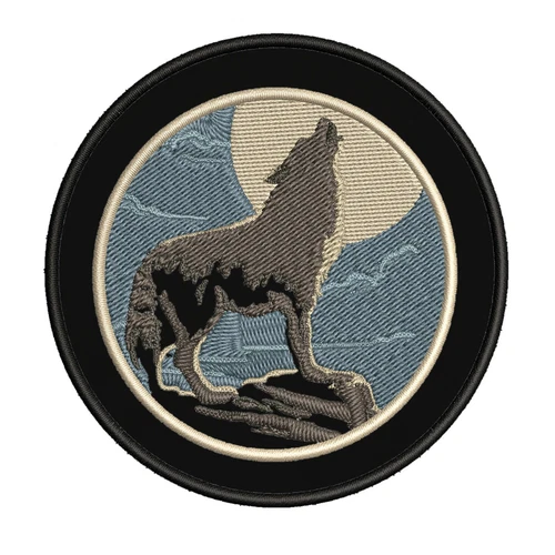 Wolf Howling Moon 3.5" Patch Embroidered Iron-on Applique, Wild Animal Badge