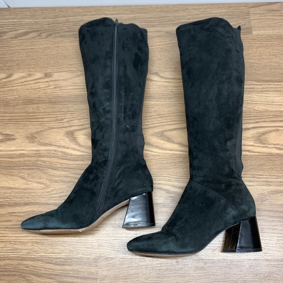 Botas Corso Como Negro Gamuza Cuero Tacón Hasta la Rodilla Talla 7M Loval Clásicas Foto 3 de 4