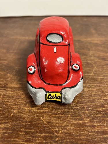 "Escultura artística vintage de papel maché coche jaguar cuba arte popular 8x3" - Imagen 5 de 9
