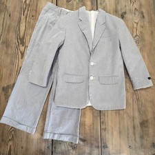 Claiborne Seersucker 2 Piece Suite Boys 8 Blue Stripe Blazer Chino Pants Coastal