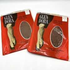 Vintage Glen Dora Stocking Thigh High Nylons Tan One Size Seamless Mesh 2 Pair