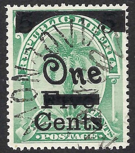 Liberia # 98c gebraucht 1904 Aufdruck fehlender Punkt auf "i" FEHLER (siehe Beschreibung)