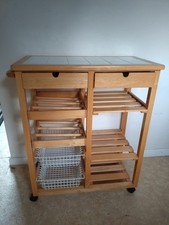 Argos Tile Top Floor Standing Kitchen Trolley - Pine Kitchen Storage on Wheels