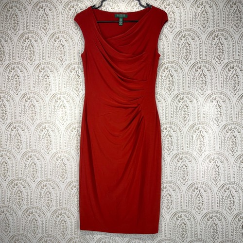 Lauren Ralph Lauren, Lauren Ralph Lauren Sheath Dress Women 6 Red Draped Cowl Neck Sleeveless