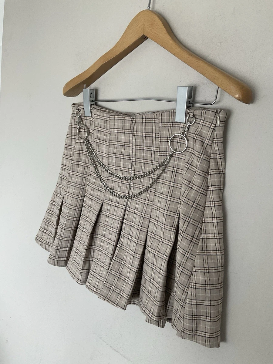 Minifalda plisada a cuadros gingham marfil Bershka Y2K talla L