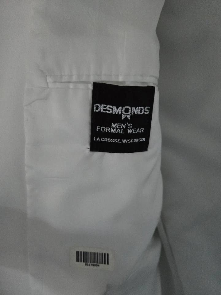 Мужская белая куртка смокинг после шести с черными атласными лацканами и отделкой 46L - Изображение 4 из 4