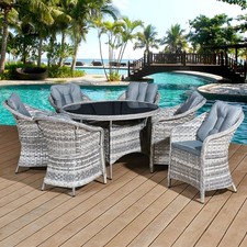Oseasons Sicilia Rattan 6 Seat Garden Outdoor Dining Set in Dove Grey