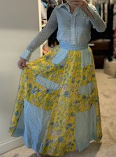 Vintage 70s Chessa Davis Prairie Hippy Boho Patchwork Maxi Skirt w/ Shirt Sash