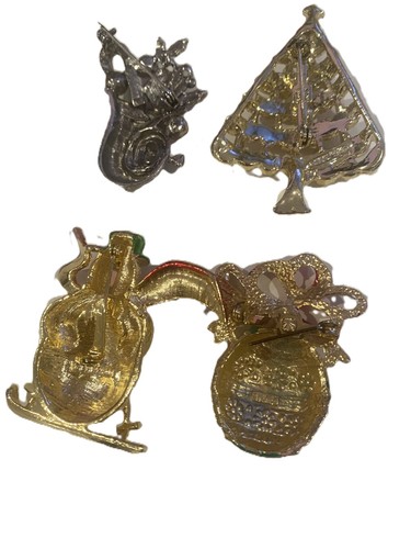 Christmas Brooch Pin Vtg LOT 4pc Signed Gerrys AAI Labelle Ski Snowman Tree Horn - Picture 2 of 10