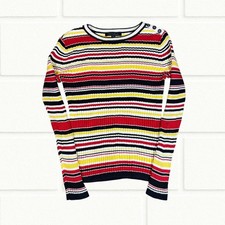 Tommy Hilfiger Ribbed Striped Knitted Jumper Womens Medium Y2K Casual Cotton