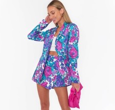 NWT Show Me Your MuMu Azra Two Buttons Blazer Magenta Blooms Size S Pink-Purple