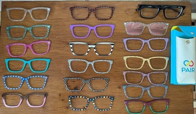 Lot of Pair Eyewear Larkin Glasses and 18 Toppers with Case