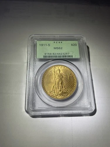 1911-S $20, Saint-Gaudens, MS62 PCGS graded