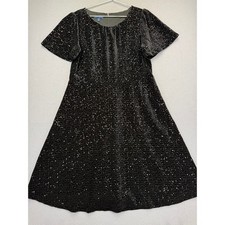 RSVP by Talbots Black Velvet Sequin Flutter Sleeve A-Line Dress Size 14 Holiday