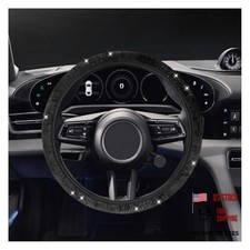 Bling Car Steering Wheel Cover 15 Crystal Rhinestone Anti-slip Auto Black