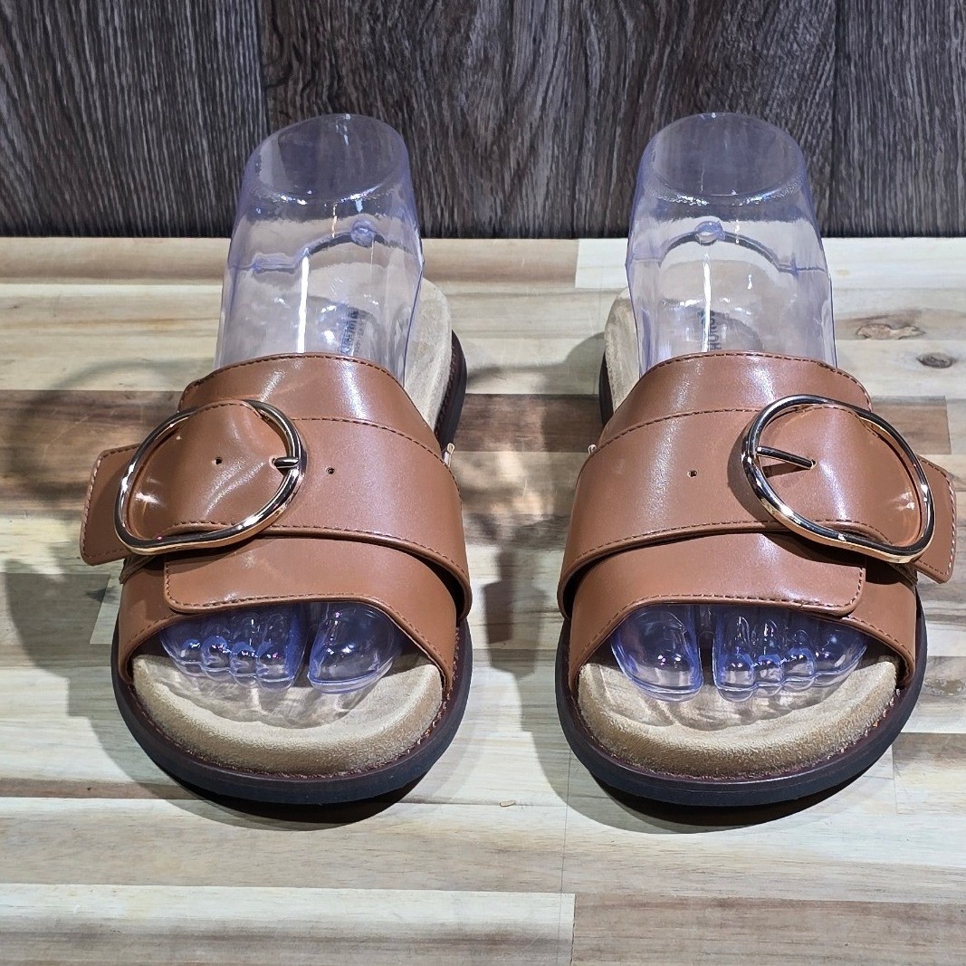 Sonoma Womens Size 8M Cognac Brown Buckle Strap Slide Sandals Comfort Shoes