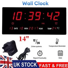 Large Jumbo Digital LED Wall Clock Desk Alarm Calendar Temperature Humidity Date