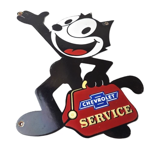 Vintage Chevrolet Porcelain Sign - Service Gas Pump Chevy FELIX Advertising Sign