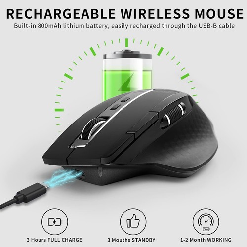 Bluetooth Wireless Mouse, 4 Adjustable DPI Rechargeable, Multi-Device (3 Blue... - Picture 5 of 7