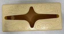 Vintage Tissue Box Holder Rectangle Cover Solid Yellow Cream Plastic 10.5” X 5”