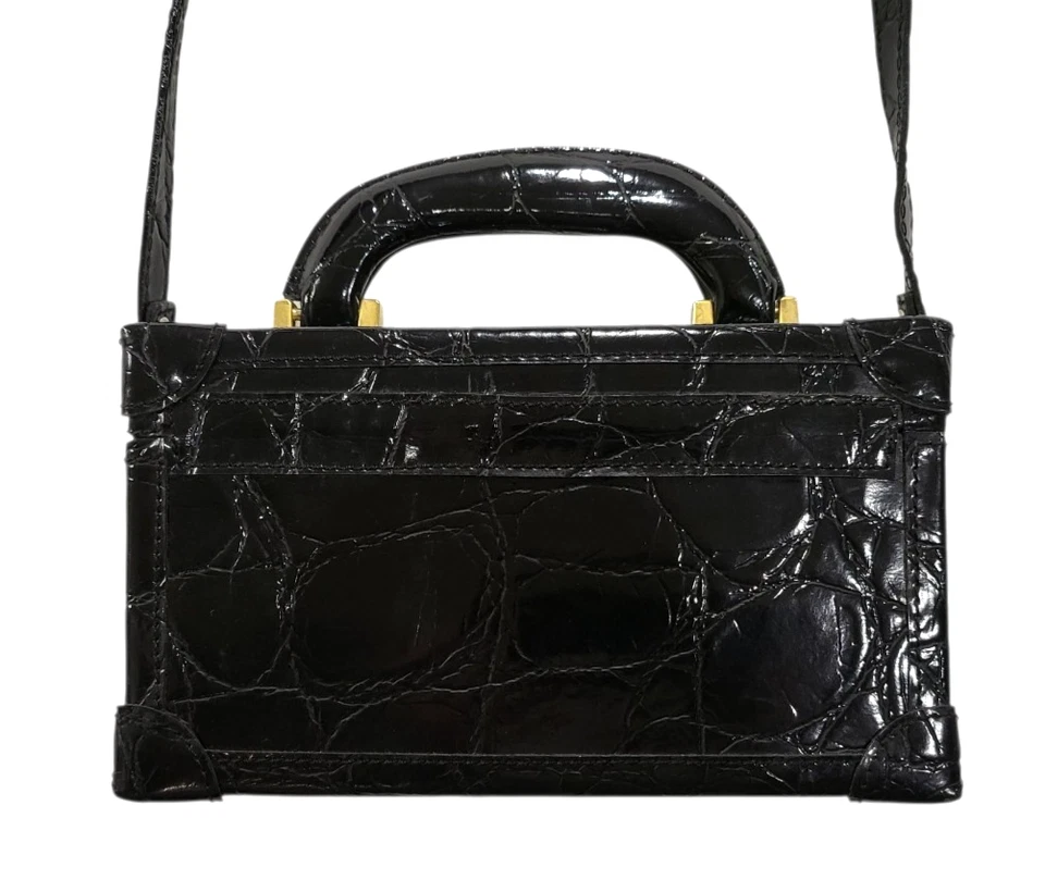 Mini Bolso Vintage ST JOHN Negro COCODRILO ESTAMPADO Cuero Asa Superior Foto 2 de 4