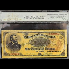 100mg 24K Gold 1890 $1000 One Thousand Dollars Treasury Note Banknote w/White CO
