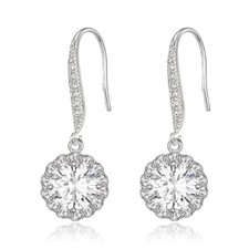 Full Cubic Zirconia Wedding Bridal Floral Dangle Earrings for Women