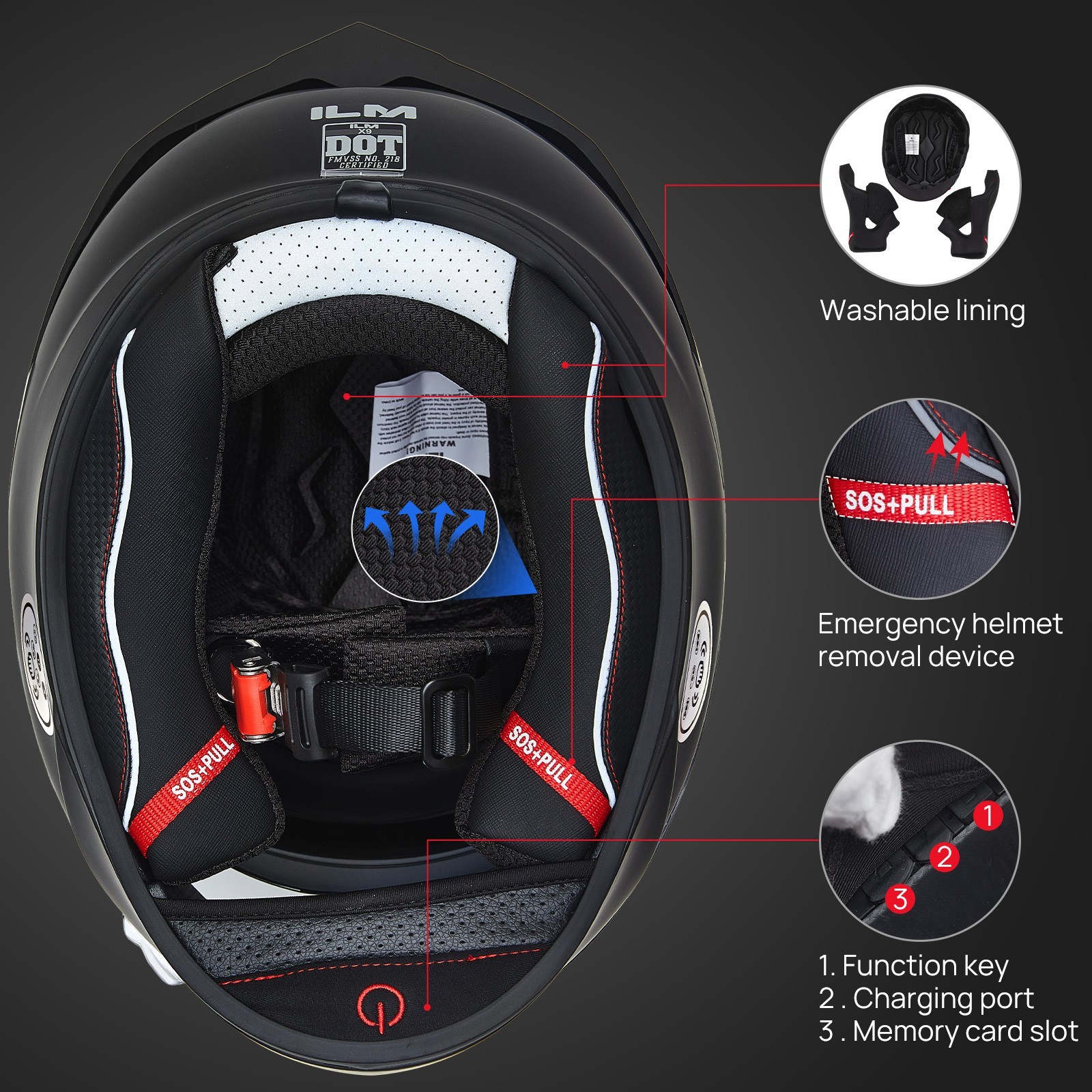 ILM Refurbished Built in Bluetooth Motorcycle Helmets Full Face Dual Visor DOT