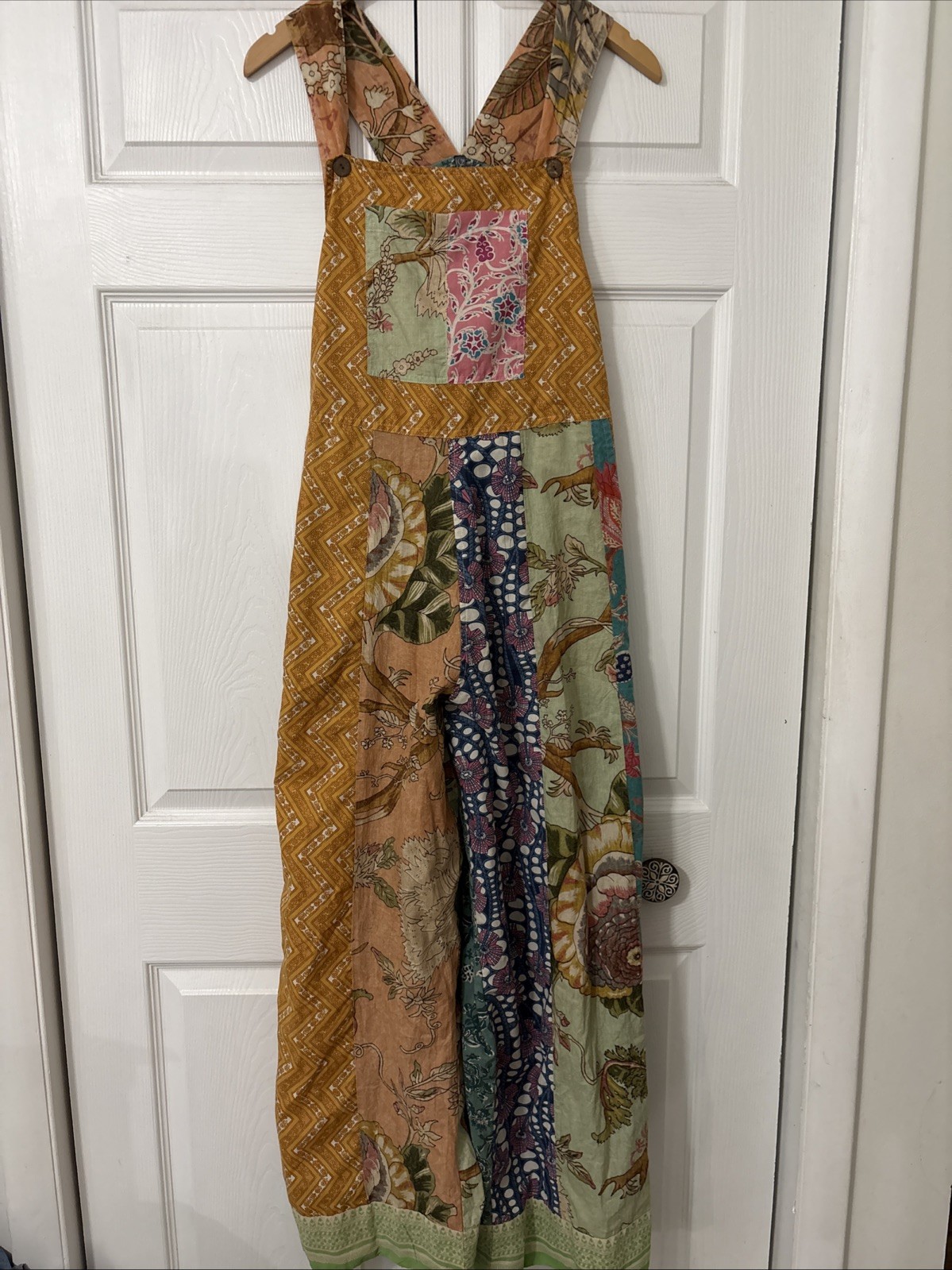 Blue Sky Patchwork Boho Overalls  Large Festival … - image 1