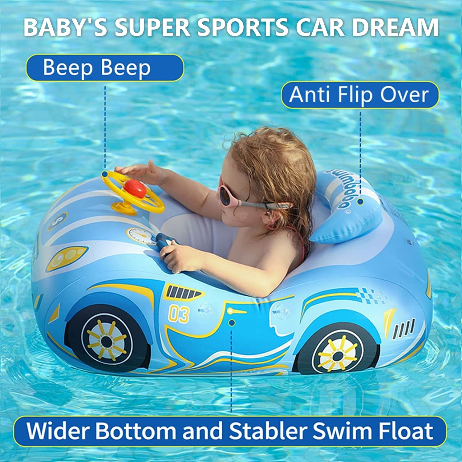 Baby Pool Float with 3D Car Design,Thick PVC Baby Swim Floatie, Toddler Infan...