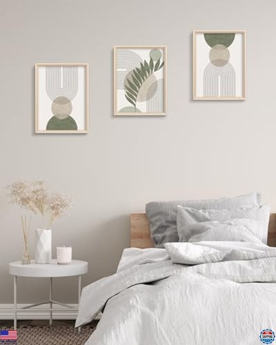 Boho Sage Green Framed Wall Art Set of 3, 12x16in Minimalist Canvas Prints - Picture 5 of 6