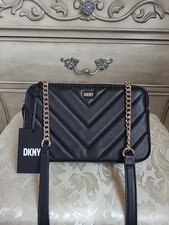 DKNY Veronica R94EZG29 Double Zip Small Quilted Crossbody Black NWT