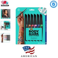 Temporary Tattoo Markers for Skin, Color Collection, Flexible Brush Tip, 6-Co...