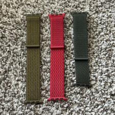 Apple Watch Compatible Nylon Loop Strap Bands Lot of 3 - Green Red 38/40mm